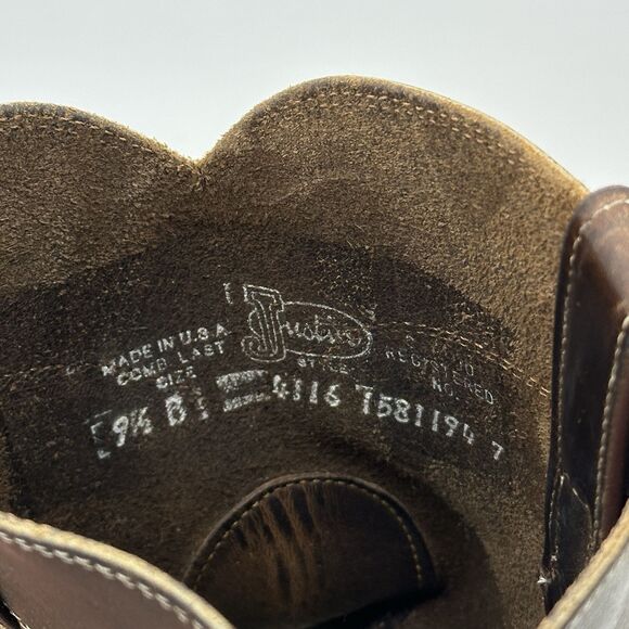 Justin Boots Mens Size 9.5 B Brown Leather Pull On Classic Roper Cowboy USA - Picture 14 of 16